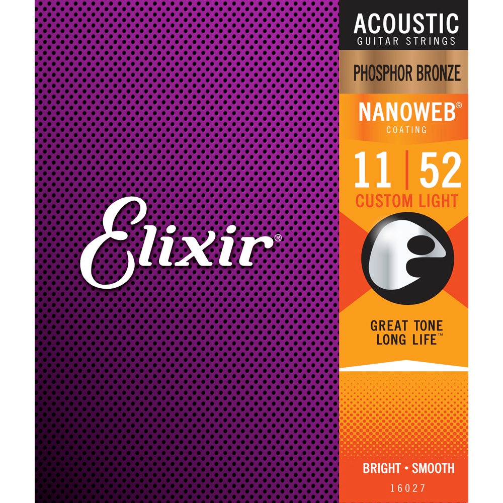 Elixir 16027 Phosphor Bronze Nanoweb Acoustic Guitar Strings 11-52 Custom Light | Music Experience | Shop Online | South Africa