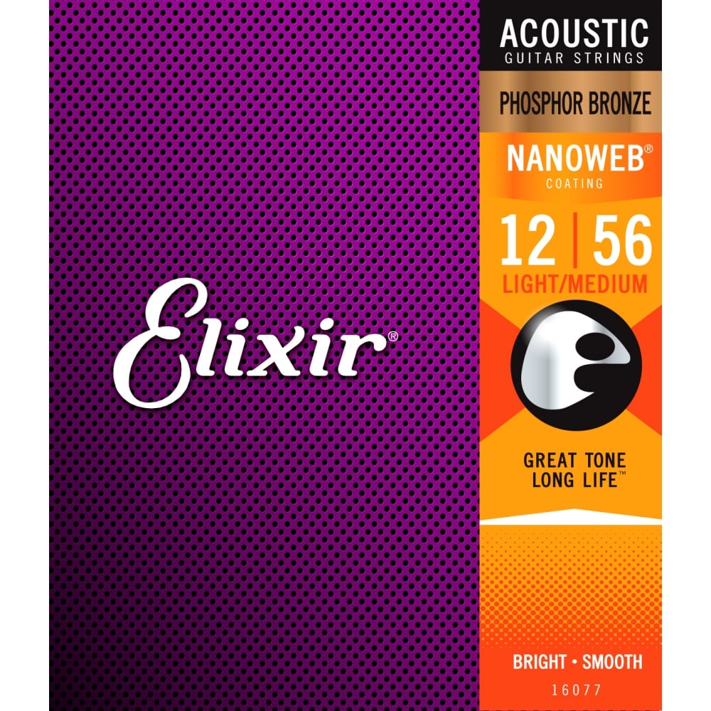 Elixir 16077 Phosphor Bronze Nanoweb Acoustic Guitar Strings 12-56 Light/Medium | Music Experience | Shop Online | South Africa